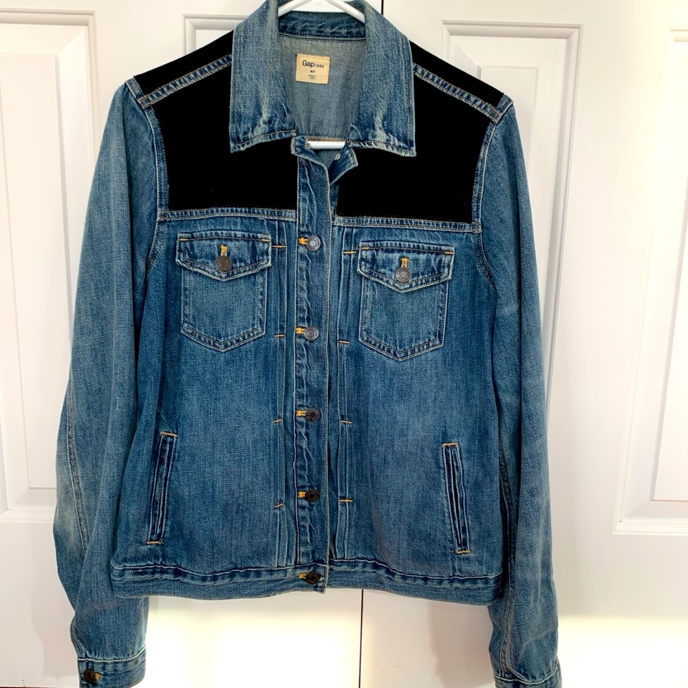 Classic Jean Jacket with navy velvet detail - Medium Tall